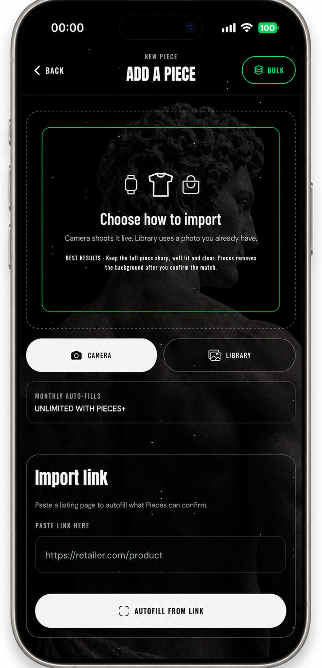 Add Piece screen
